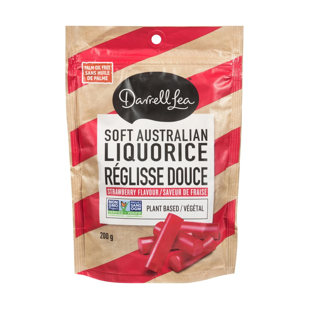 Darrell Lea Strawberry Soft Liquorice 200g product packaging